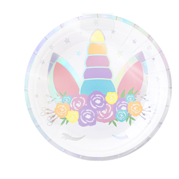 Paper Plates Iridescent Unicorn 18cm, 6pcs.
