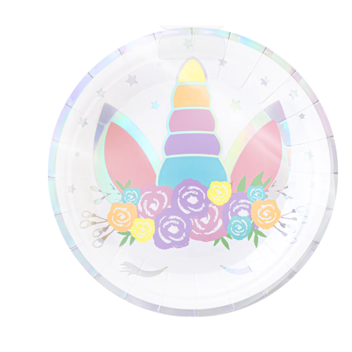 Paper Plates Iridescent Unicorn 18cm, 6pcs.