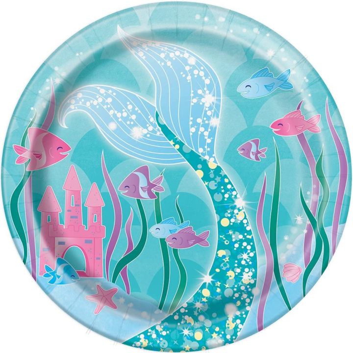 Paper Plates Mermaid 20cm. 8pcs.  (plastic free)
